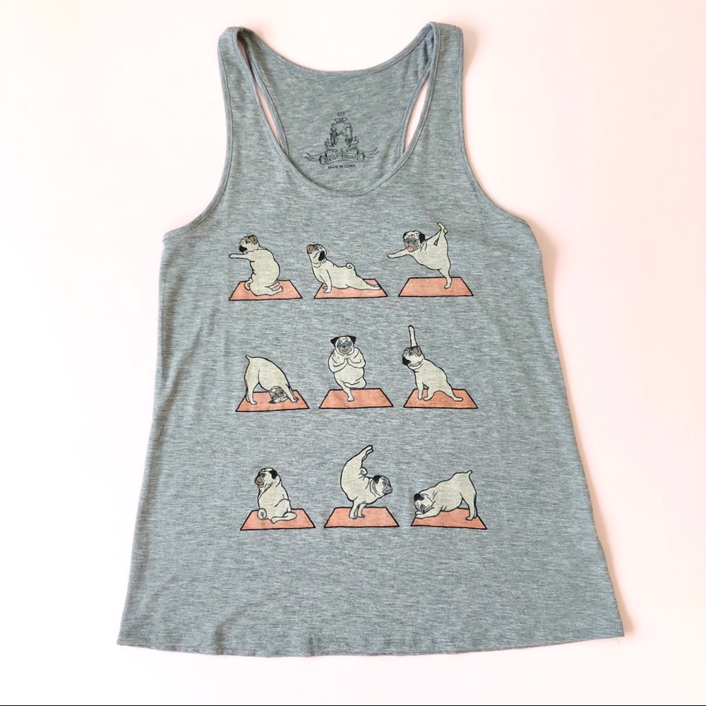 Pug yoga tank top and Heather Gray super cute 🐶🌟
